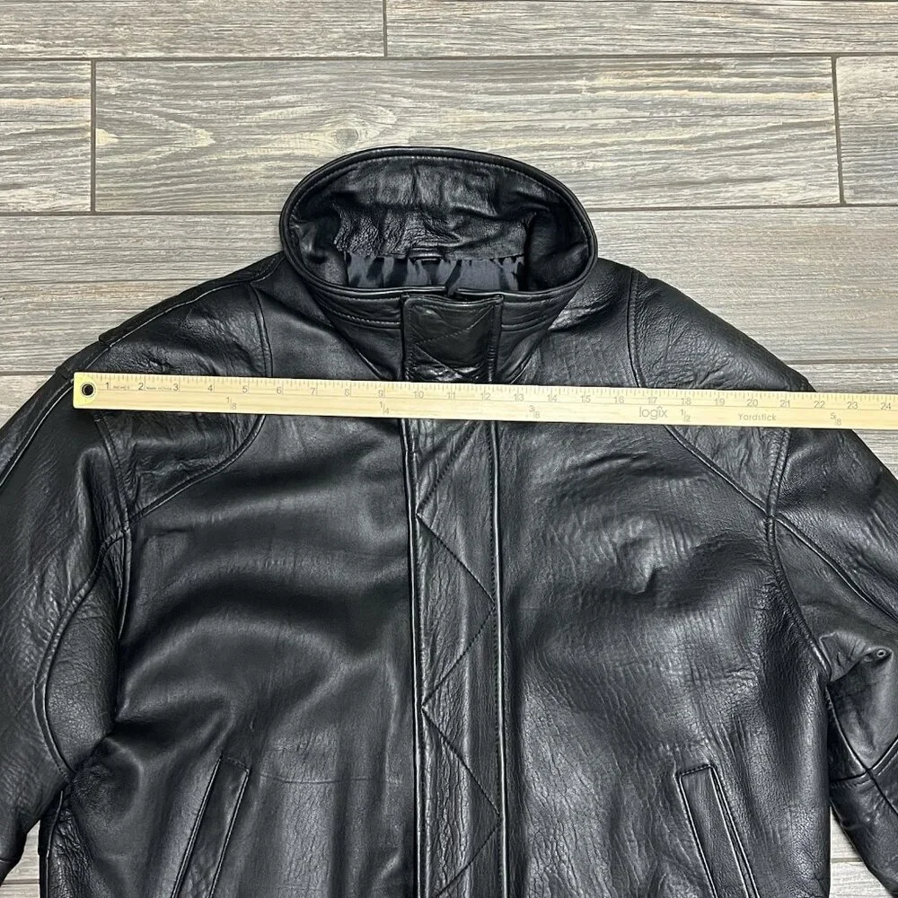 VTG John Ashford Leather Bomber Jacket Large Black Genuine New Zealand Lambskin - Picture 11 of 16